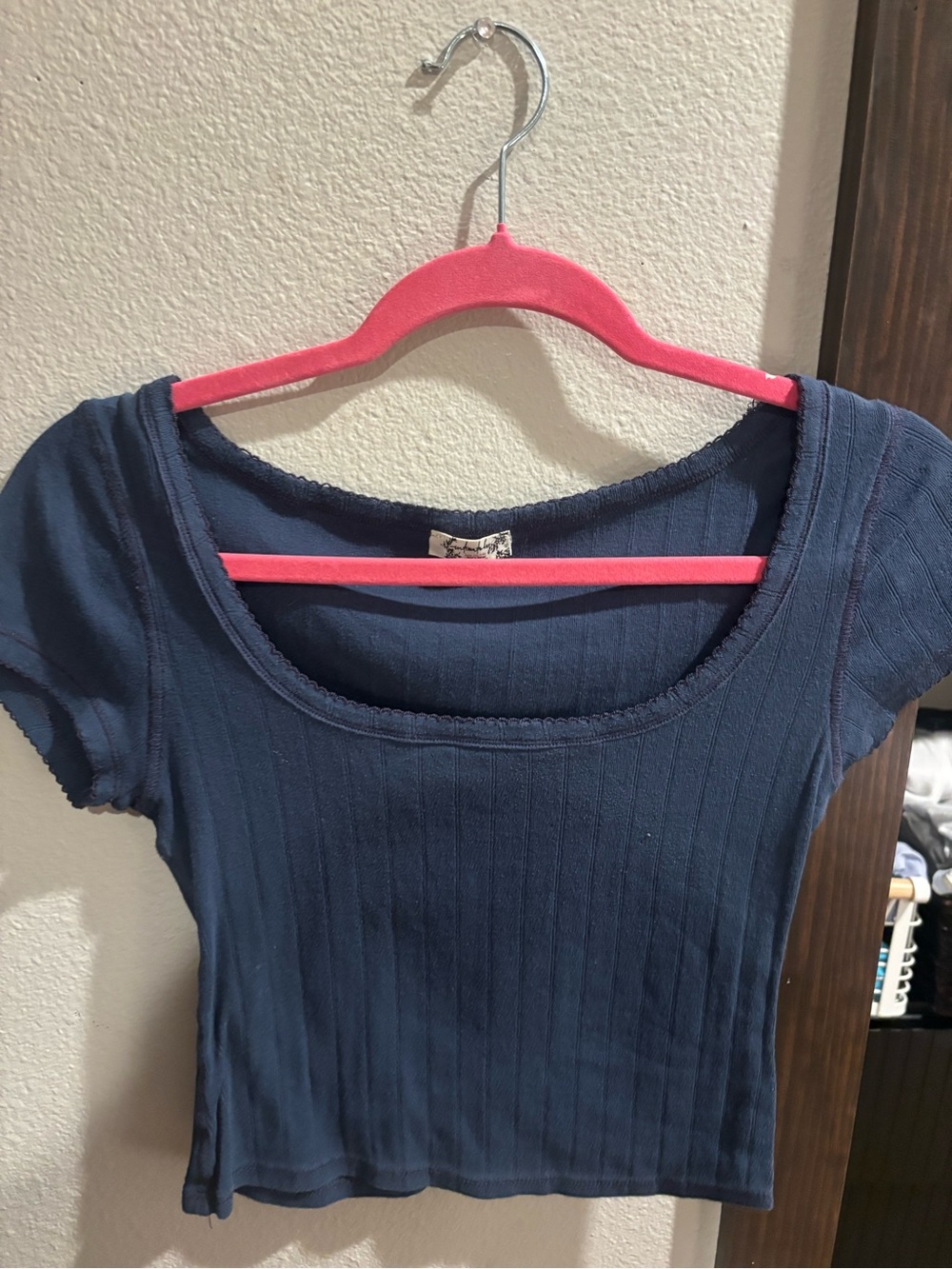 Free People Navy Ribbed Scoop Neck Crop Top